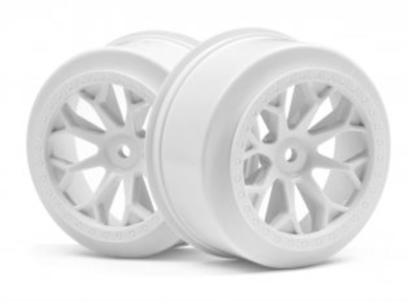 White 8-Shot SC wheels for RC cars, designed for durability and performance in racing and outdoor adventures.
