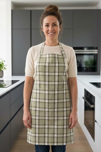 Cotton Kitchen Apron Maison Checks Green 70x85cm - Baksana