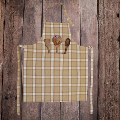 Cotton Kitchen Apron Maison Checks Ocre 70x85cm - Baksana