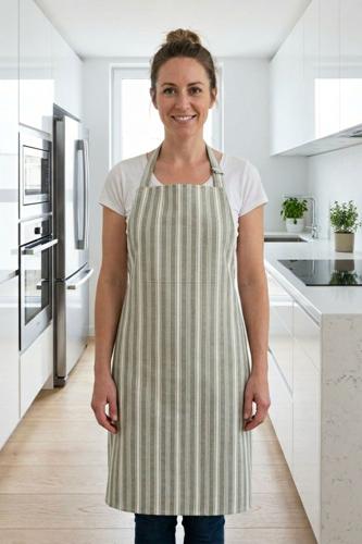 Cotton Kitchen Apron Maison Stripes Green 70x85cm - Baksana