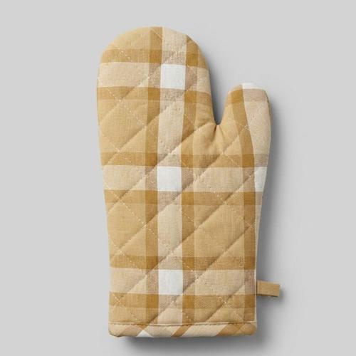 Cotton Oven Glove Maison Checks Ocre 16x31cm - Baksana