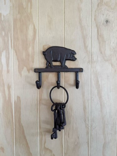 3 Hook Hanger - Cast Iron Pig (19 x 5 x 16cm)