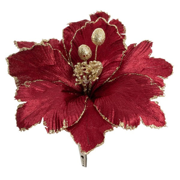 Poinsettia with Clip Pack 3 Burgundy (24cmDx10cmH)
