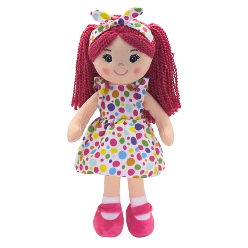 Soft Toy Polly Ragdoll Pink Hair Polka Dot Dress 35cm