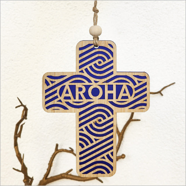 Hanging Ornament - Cross 12 Aroha 2 (Blue Satin Acrylic)