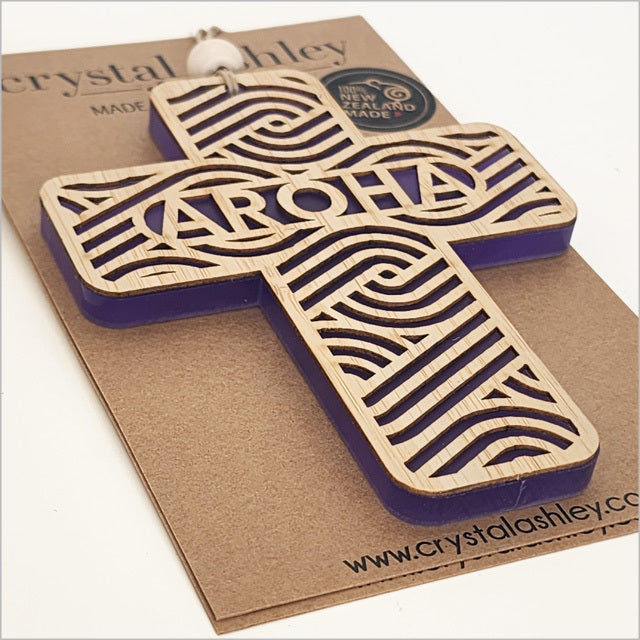 Hanging Ornament - Cross 12 Aroha 2 (Purple Satin Acrylic)