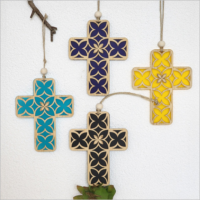 Hanging Ornament - Cross 13 Tapa 1 (Yellow Satin Acrylic)