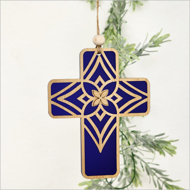 Hanging Ornament - Cross 14 Tapa 2 (Blue Satin Acrylic)