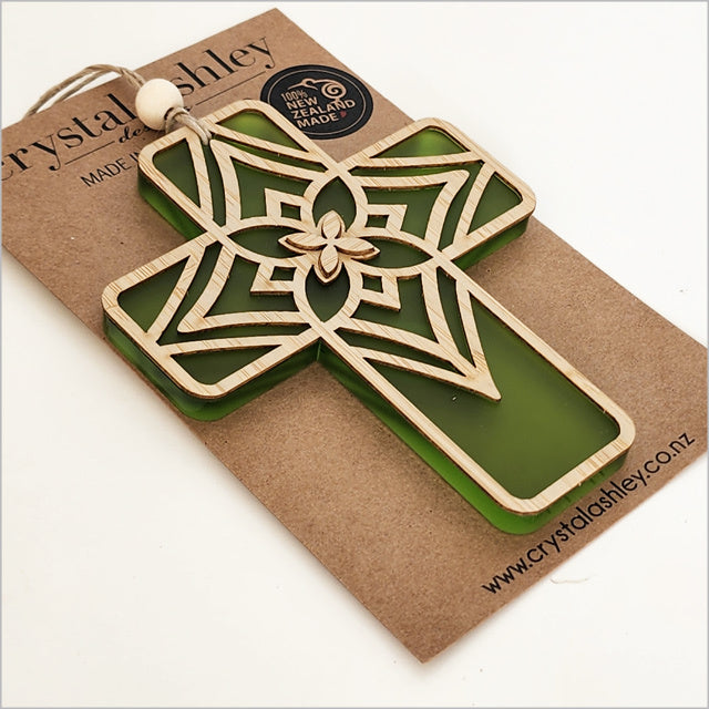 Hanging Ornament - Cross 14 Tapa 2 (Lime Green Satin Acrylic)