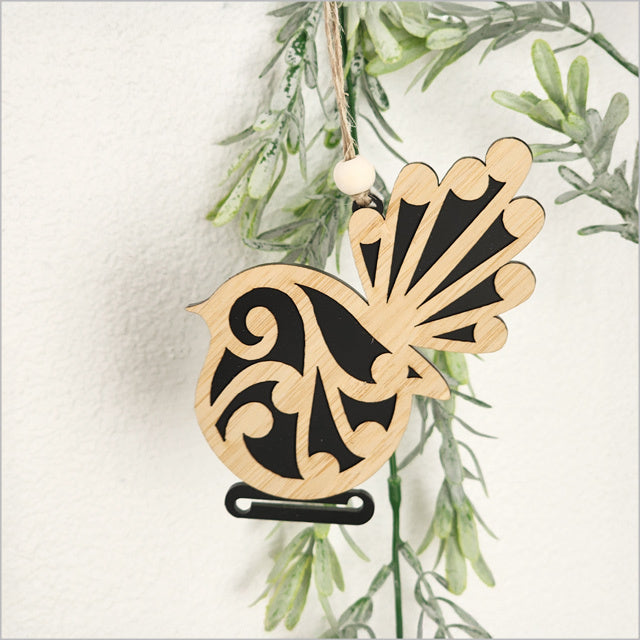 Hanging Ornament - Koru Fantail (Black Satin Acrylic)