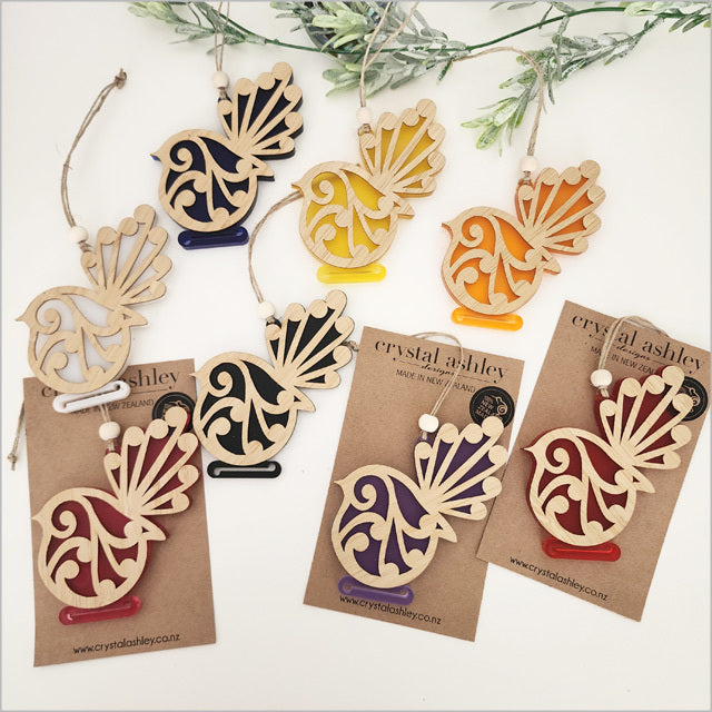 Hanging Ornament - Koru Fantail (White Satin Acrylic)