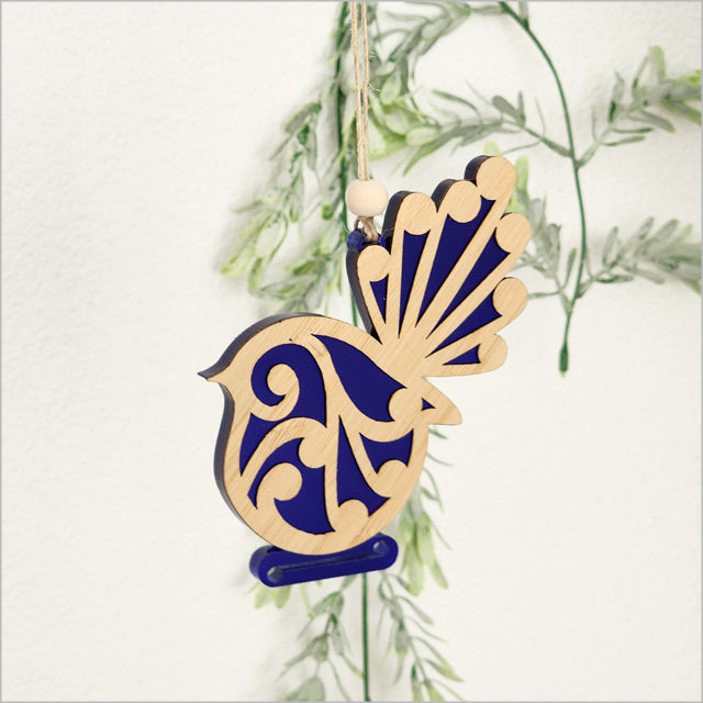 Hanging Ornament - Koru Fantail (Blue Satin Acrylic)