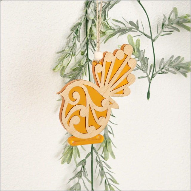 Hanging Ornament - Koru Fantail (Orange Satin Acrylic)