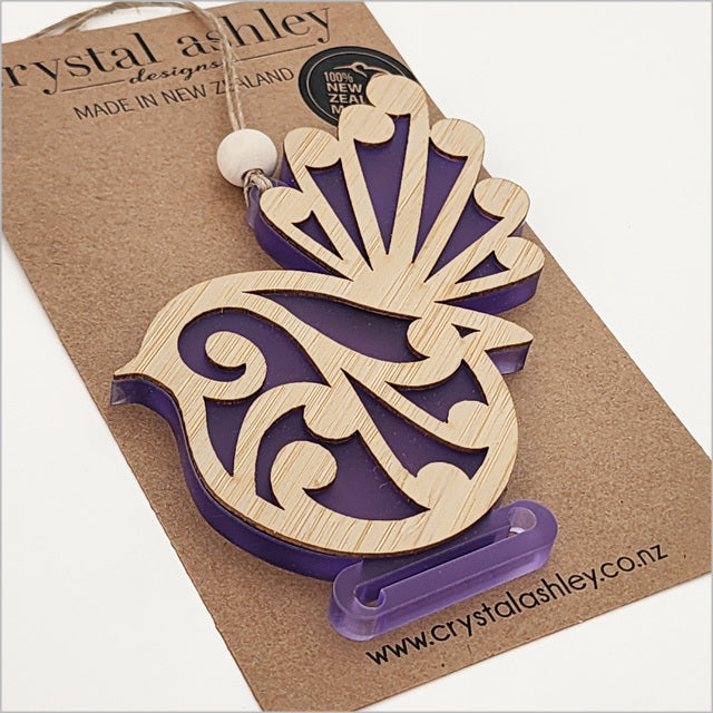 Hanging Ornament - Koru Fantail (Purple Satin Acrylic)