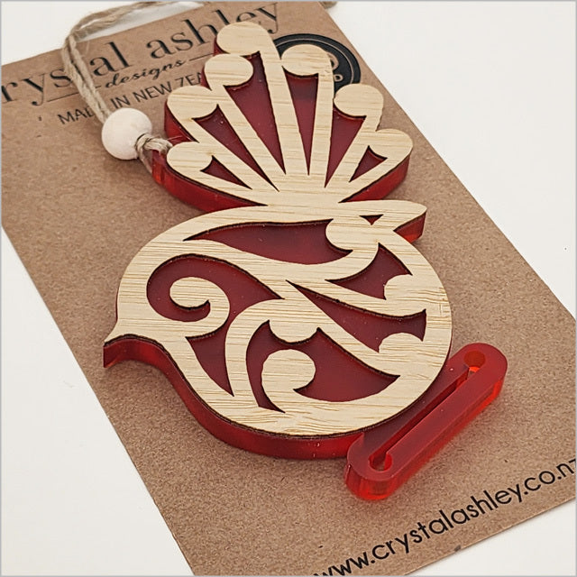 Hanging Ornament - Koru Fantail (Red Satin Acrylic)