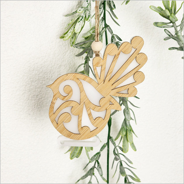 Hanging Ornament - Koru Fantail (White Satin Acrylic)