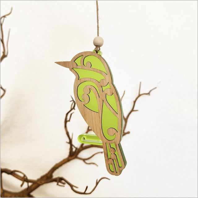 Hanging Ornament - Koru Kingfisher (Lime Green Satin Acrylic)