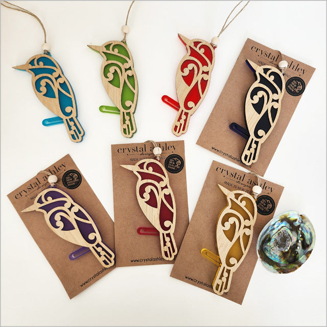 Hanging Ornament - Koru Kingfisher (Teal Satin Acrylic)