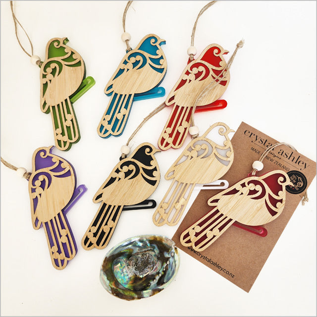 Hanging Ornament - Koru Kereru (Teal Satin Acrylic)