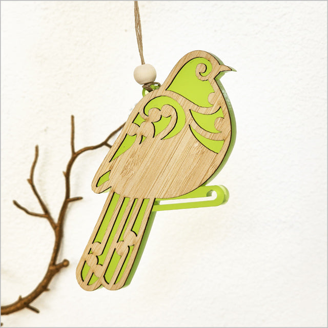 Hanging Ornament - Koru Kereru (Lime Satin Acrylic)