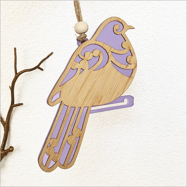 Hanging Ornament - Koru Kereru (Purple Satin Acrylic)