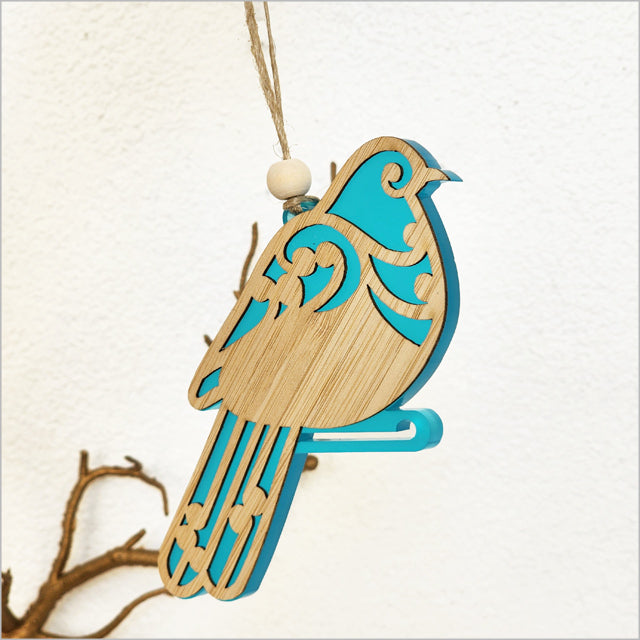 Hanging Ornament - Koru Kereru (Teal Satin Acrylic)