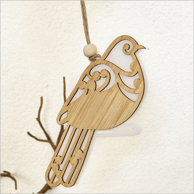 Hanging Ornament - Koru Kereru (White Satin Acrylic)