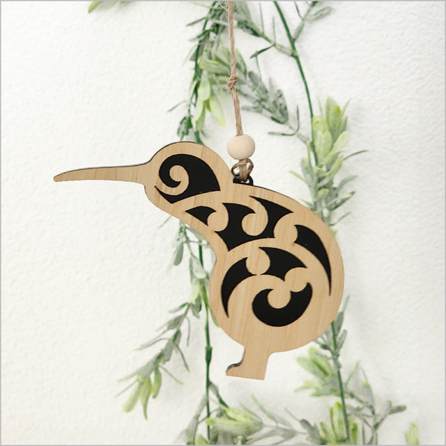 Hanging Ornament - Koru Kiwi (Black Satin Acrylic)