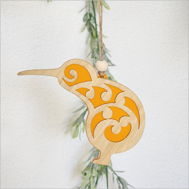 Hanging Ornament - Koru Kiwi (Orange Satin Acrylic)