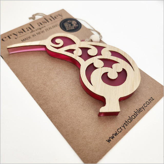 Hanging Ornament - Koru Kiwi (Pink Satin Acrylic)