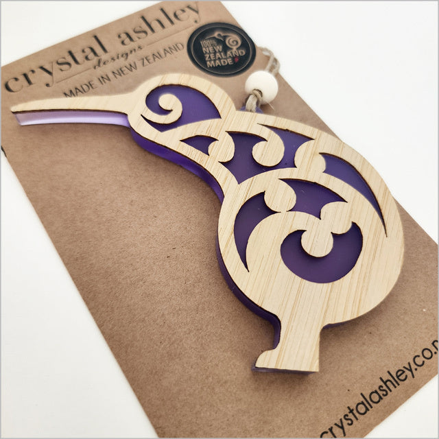 Hanging Ornament - Koru Kiwi (Purple Satin Acrylic)