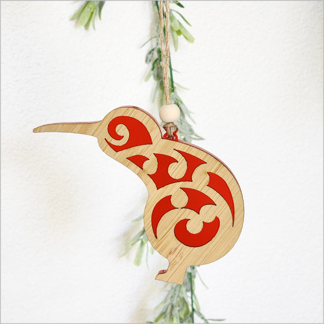 Hanging Ornament - Koru Kiwi (Red Satin Acrylic)
