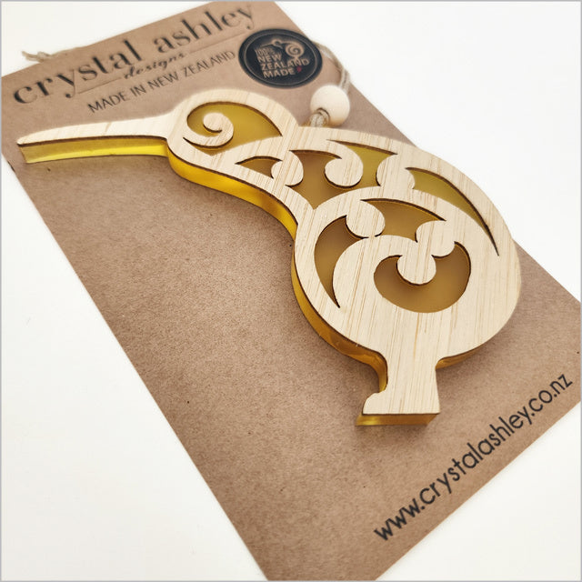 Hanging Ornament - Koru Kiwi (Yellow Satin Acrylic)