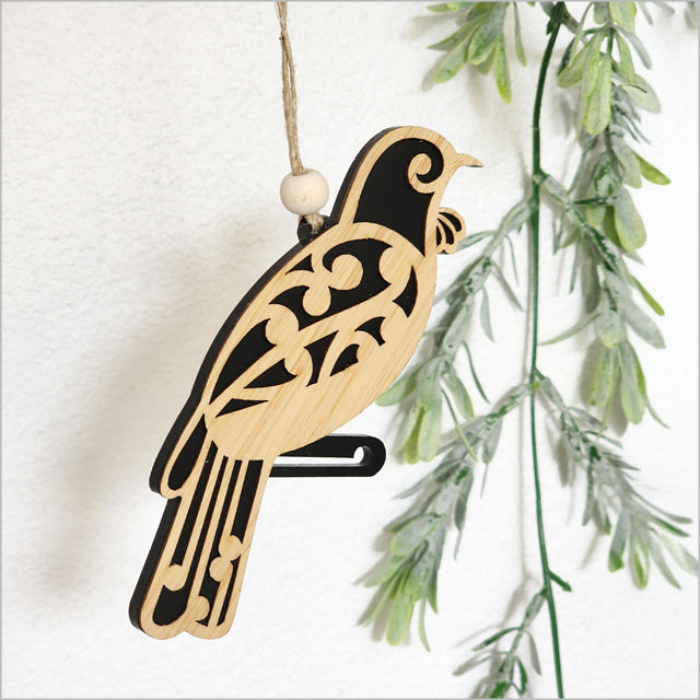 Hanging Ornament - Koru Tui (Black Satin Acrylic)