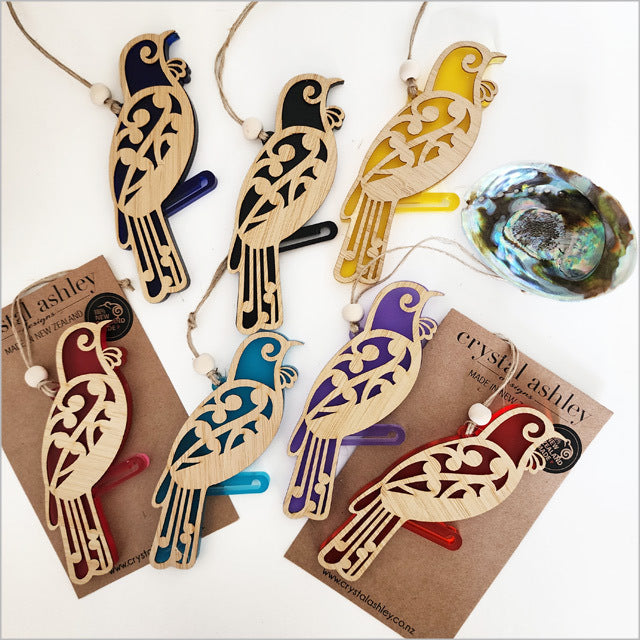 Hanging Ornament - Koru Tui (Black Satin Acrylic)