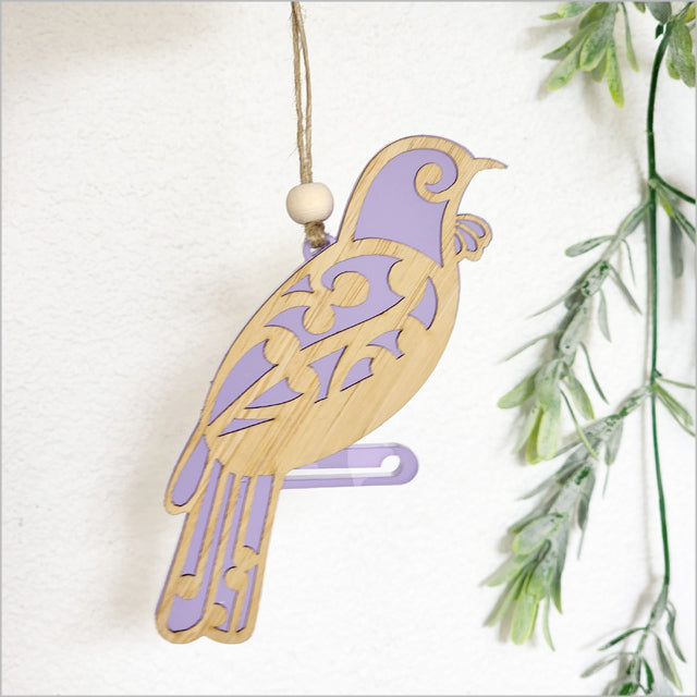 Hanging Ornament - Koru Tui (Purple Satin Acrylic)