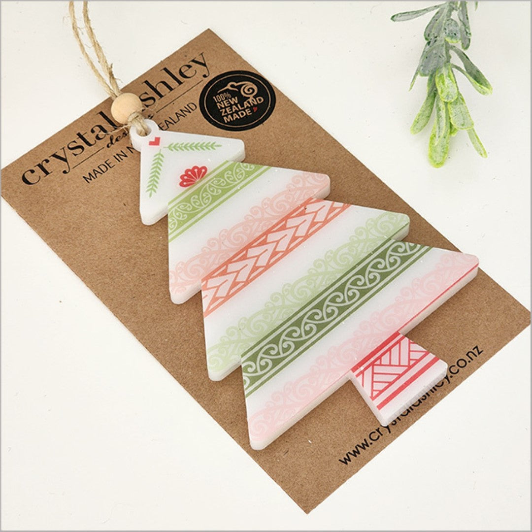 Vibrant Printed Tree Hanging Ornament, 88mm x 125mm, crafted from 6mm satin acrylic, perfect for festive decor or gifts.