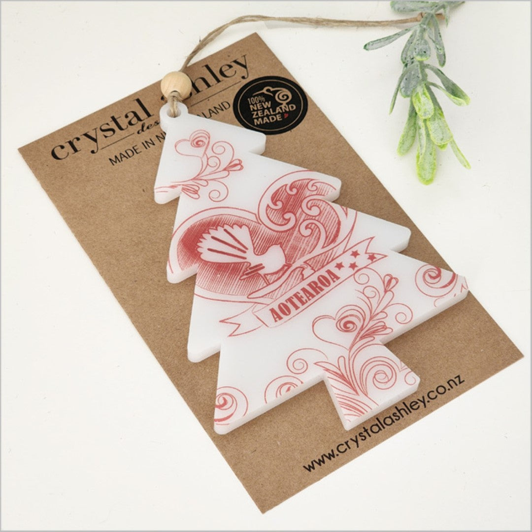 Satin acrylic hanging ornament featuring a festive tree design, perfect for Christmas decor or thoughtful gifting.