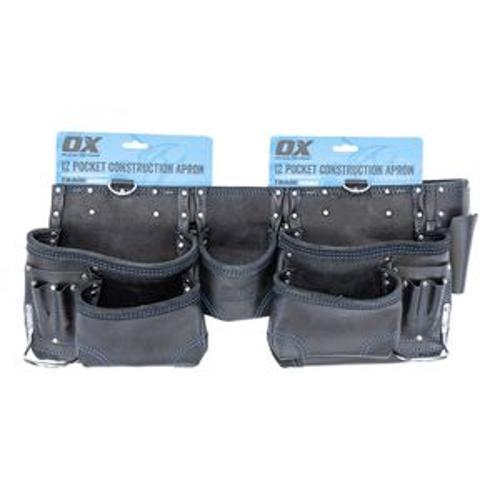 Trade Construction Apron Black Leather 12 Pocket OX-T265601