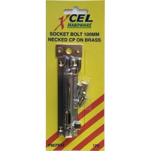 Necked Socket Bolt 100mm Brass Chrome Plate Carded