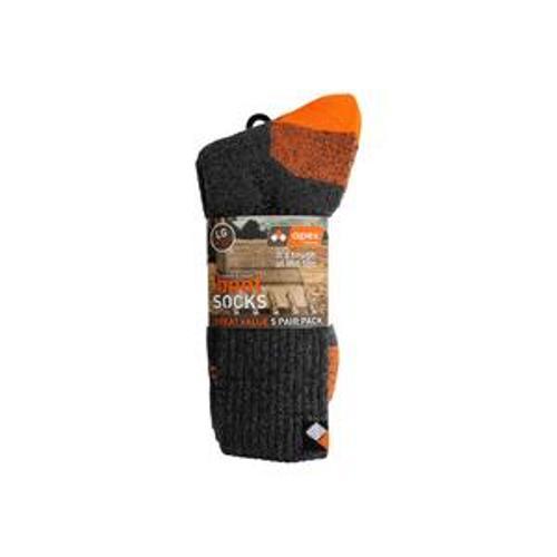 Apex Boot Socks 5 pr Pack Grey/Org Blk/Org Large Mens UK 8-13