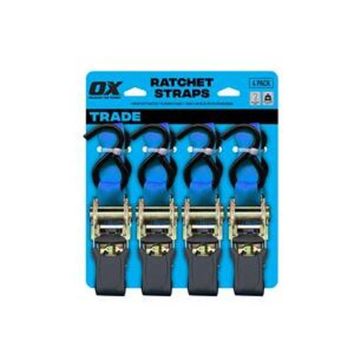 Ox Trade Ratchet Tie Downs 25mm Wide 250kgLC 4 Pack