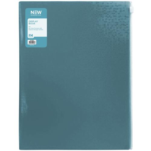 FM Display Book A4 Ocean Blue 20 Pocket with Zip Storage Pocket