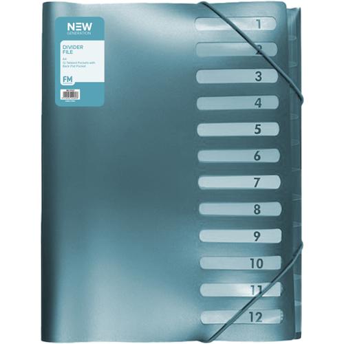 FM Divider File A4 Ocean Blue 12 Tabbed Pockets