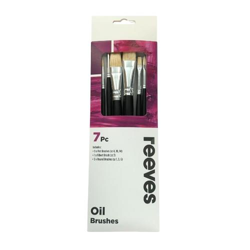 Reeves Oil Colour Brush Sets Hog Bristle Short Handle 7pc