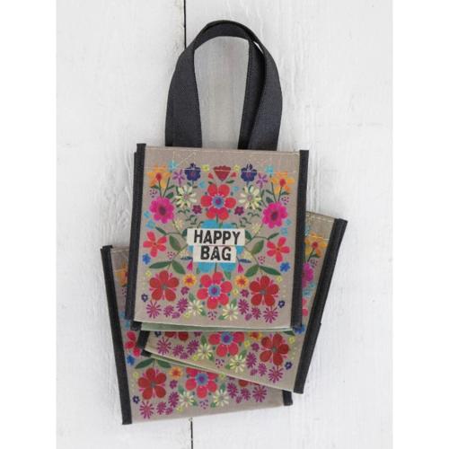 Gift Bag Recycled - Happy Bag Teal Folk Flower Sml