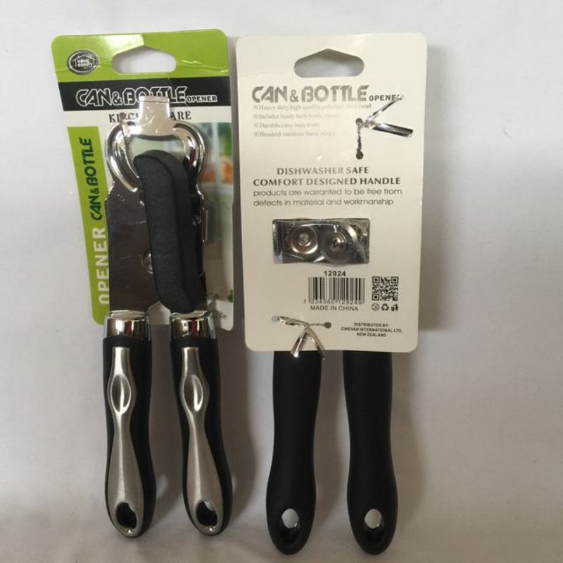 Set of 6 sleek black can openers with ergonomic handles for easy and safe can opening in any kitchen.