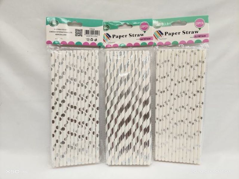 Paper Drink Straws - Silver (300pcs)