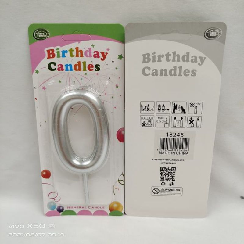 Birthday Candle - 0 Silver (Set of 12)