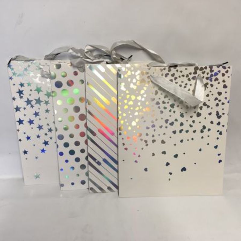 Gift Bags - White/Silver 32cm (12pcs)
